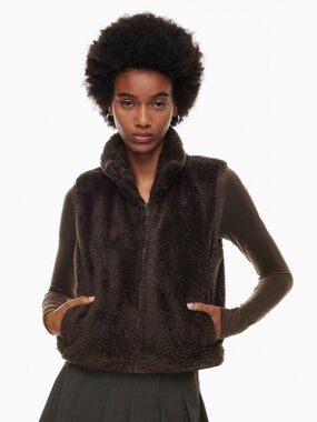Sunday Best Polar Fleece Mockneck Zip Up Vest in Mocha Brown